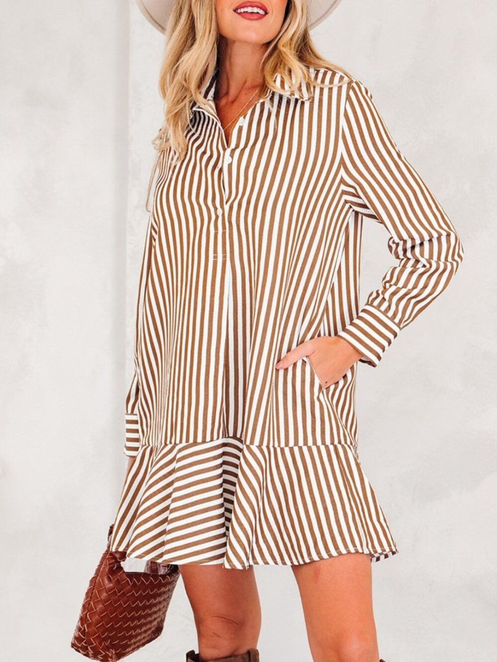 Striped Ruffle Hem Shirt Dress Size Small